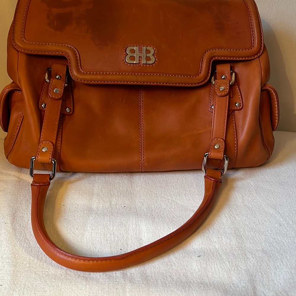 Vintage Hugo Boss satchel cinnamon color leather hood condition